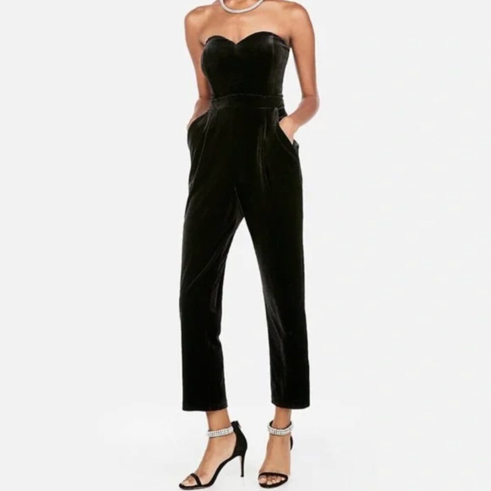 Express Black Velvet Strapless Sweetheart Jumpsuit, Size 6